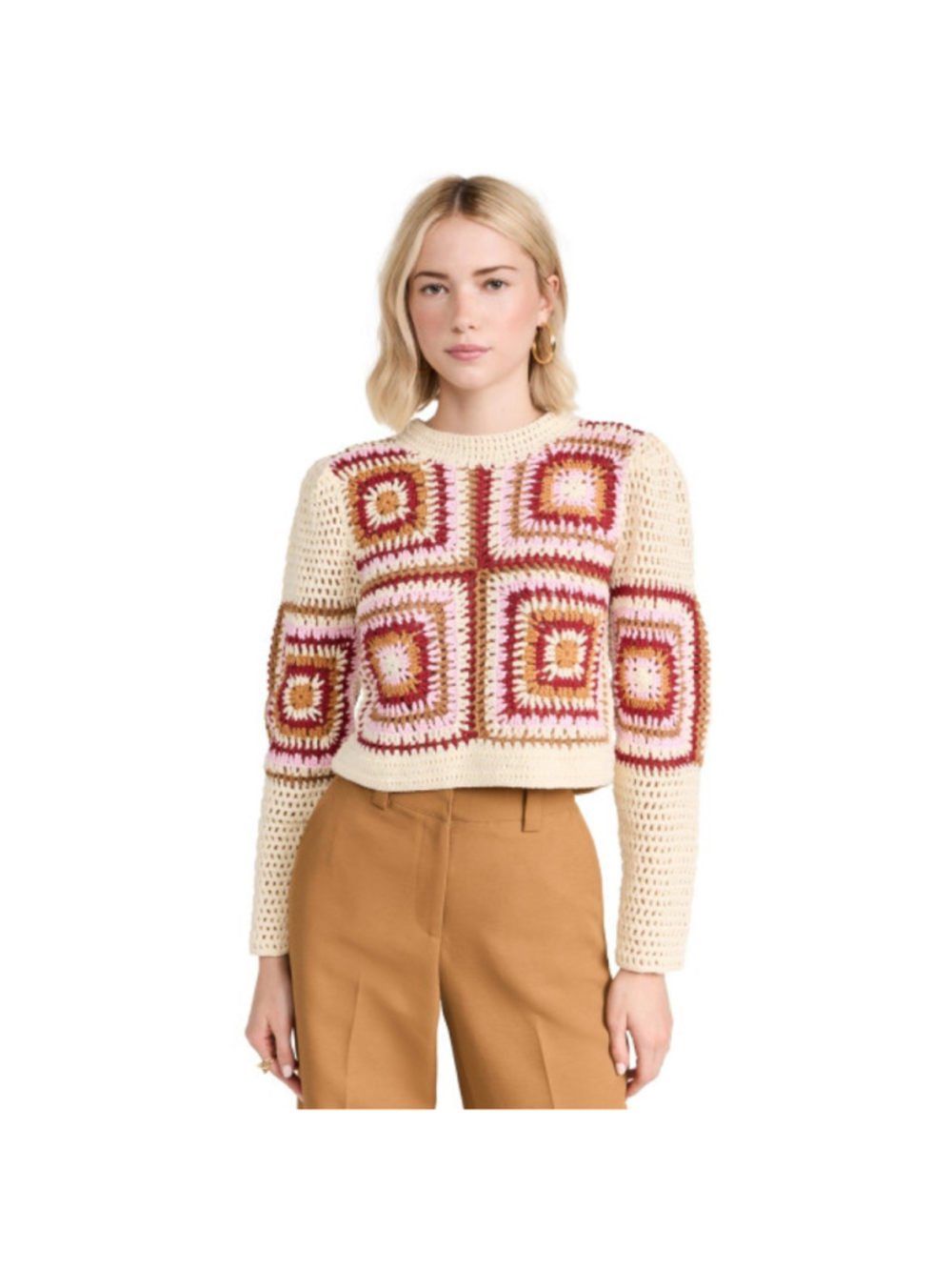 Moon River Knit Sweater Crochet Granny Square Size XS.